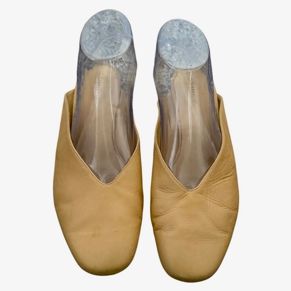 Vince Levins V-Cut Leather Slip On Flat Slide Mule US 8 EU 38 Tan Made In Italy - Picture 1 of 7